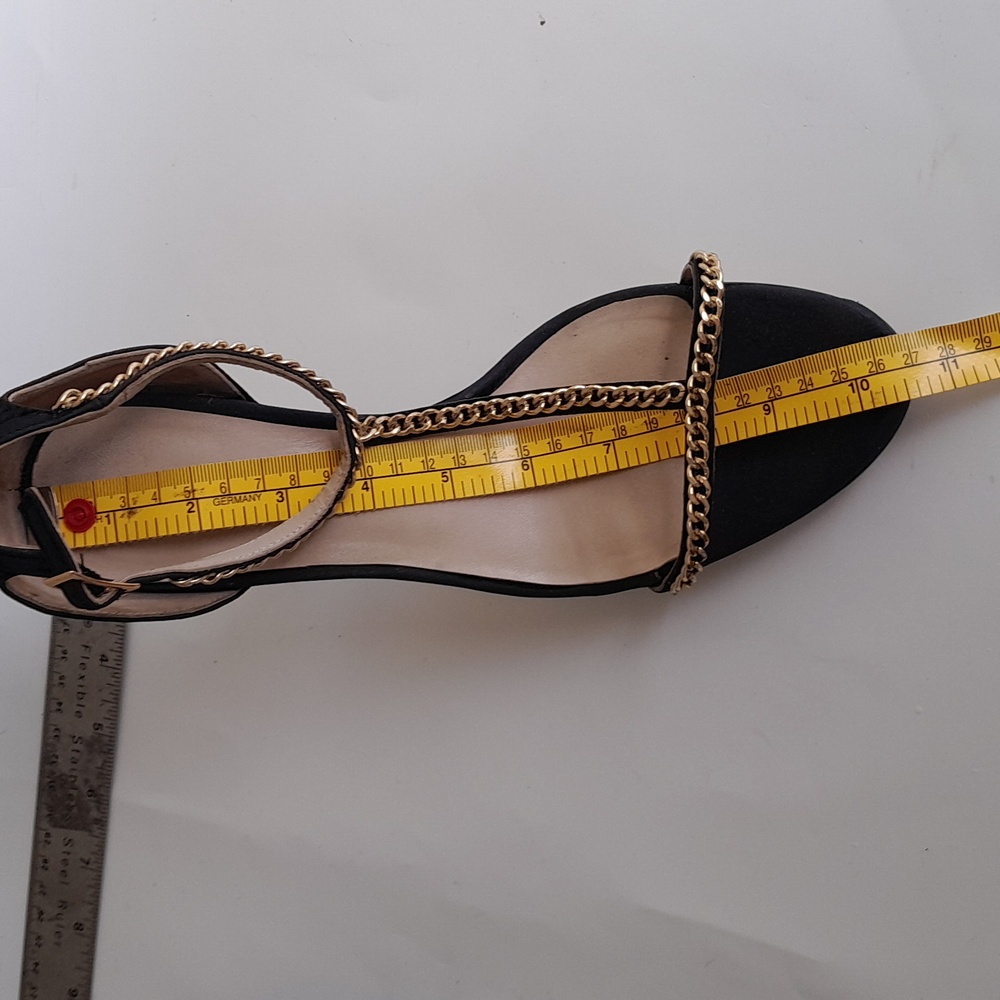 Reiss Chain Strap Heels Black Gold Size 10 - Picture 11 of 12
